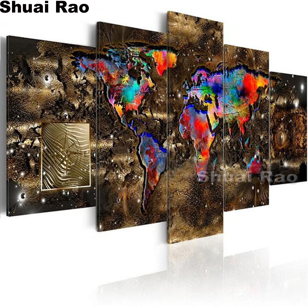 

5 pcs world map diamond painting cross stitch diamond embroidery full square drill diamond mosaic abstract scenery office decor,