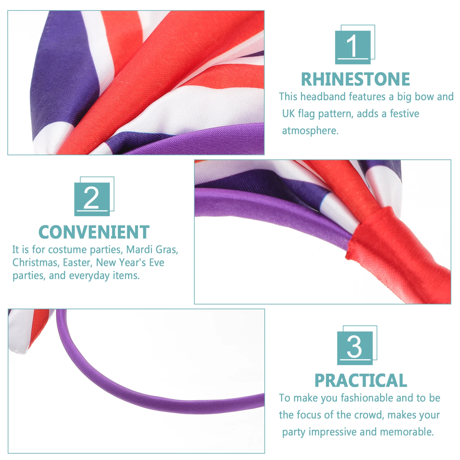 

3pcs Bowknot Headbands British Flag Pattern Festive Accessories for Girls Women Elastic Comfort Durability Hair Care Styling