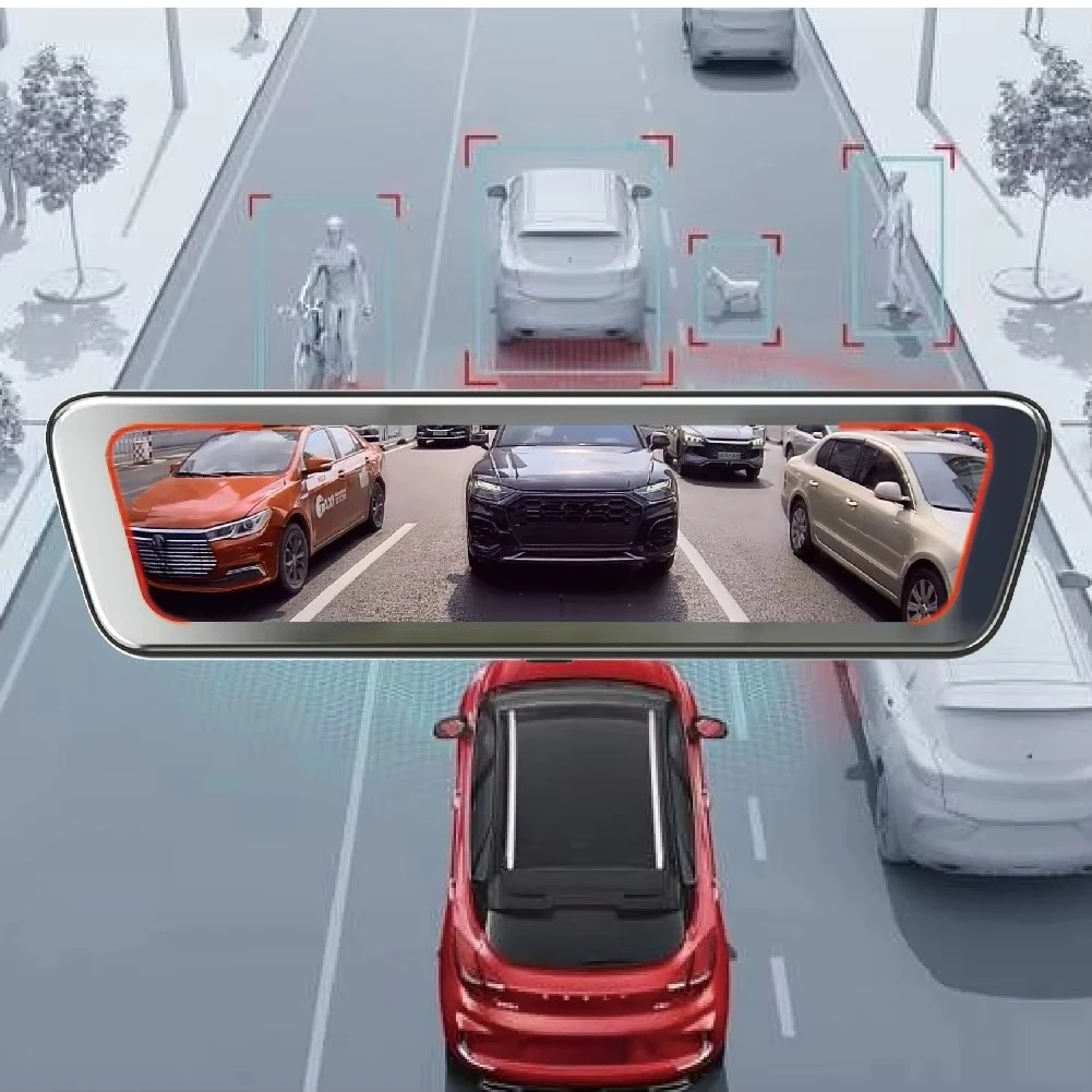 System People Detection AI Digital Dashcam 2 Lens Carplay  Mirror