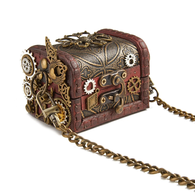 Steampunk Bag Small Gears Satchel Punk Women Victorian Style Little Wood Box Bag Gothic Cosplay Accessories