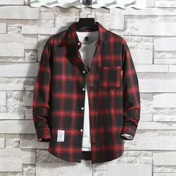 Man Tops Casual Plaid Clothing with Pocket Shirts and Blouses for Men Green Long Sleeve I New in Button Sleeves Fashion 2025 Xxl