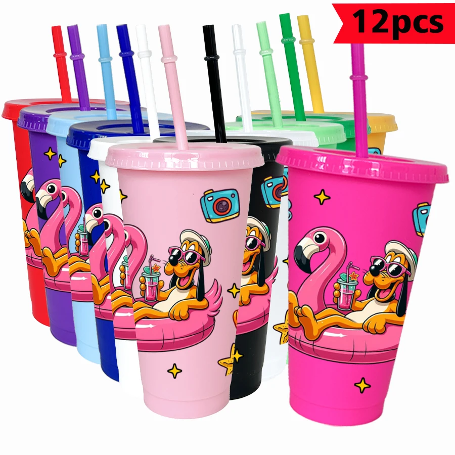 

12 шт./упак., Disney, Дональд Дак, Фламинго, 26 унций, красочный пластиковый стакан, посуда для питья на день рождения, чашка для сока, кофе