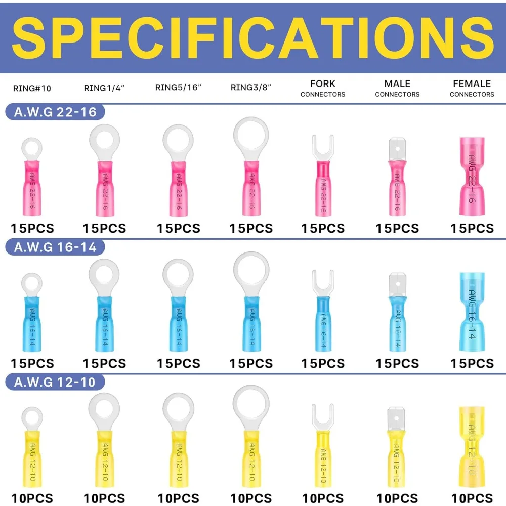 Heat Shrink Connectors Set with Crimping Tool, Wire Stripper, and 280PCS AWG 22-10 Marine Grade Connectors