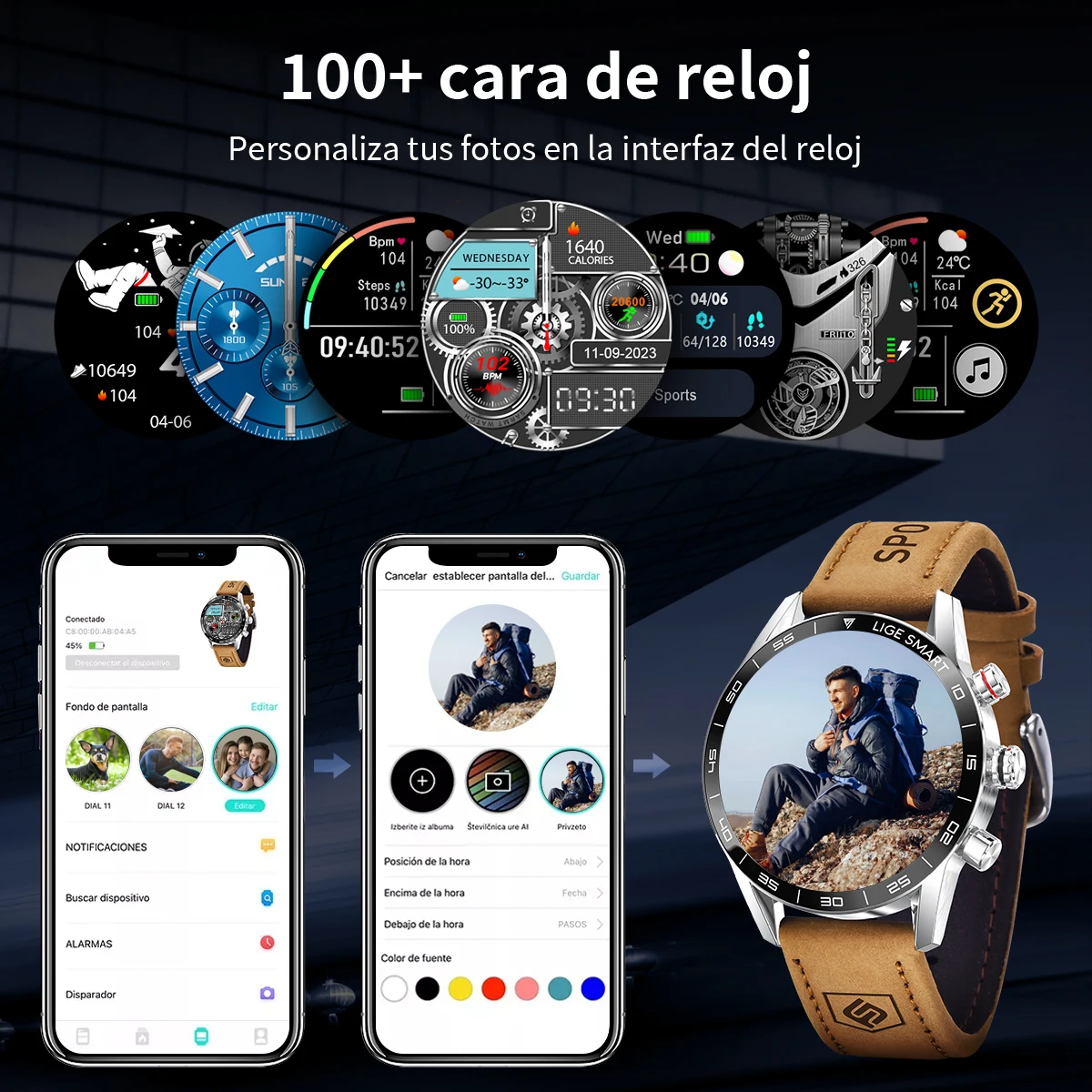 ساعة ذكية ماركة LIGE لجميع اتصالات الهواتف الذكية، ساعة AMOLED Screen Watch للرجال، مقاومة للماء، سوار ذكي عالي الدقة، مكالمة بلوتوث