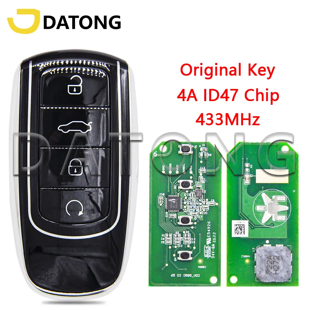 Datong World Car Remote Control Key For Chery Tiggo 6 7 8 Plus Pro ID47 4A Chip 433MHz Original Factory Proximity Smart Card