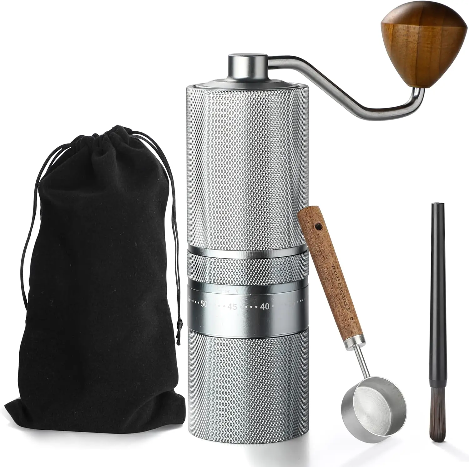 

Manual Coffee Grinder with Stainless Steel Burr, Hand Grinder Adjustable for Espresso, French Press, Silver