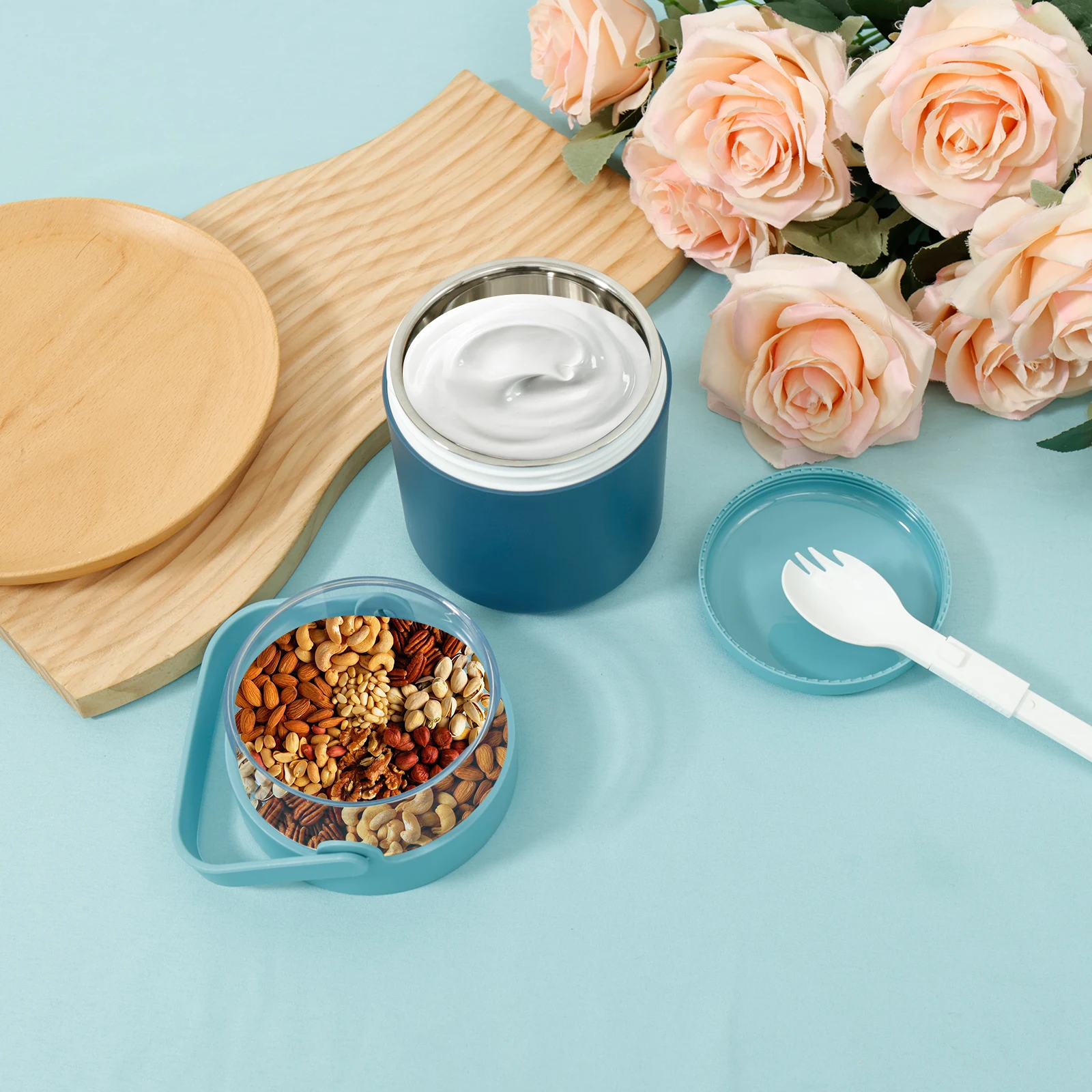 

Double Insulated Food Jar with Snack Container and Spoon Leakproof Soup Thermo Wide Mouth Food Thermo Stainless Steel Food