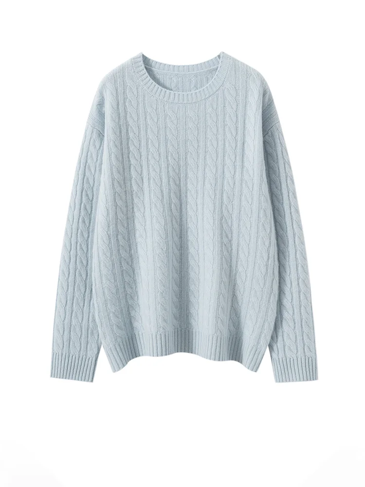 

Chic Twist Flower Soft Warm O-Neck Sweater Women's Pullovers 100% Cashmere Knitted Basic Thick Casual Loose Long Sleeve Tops