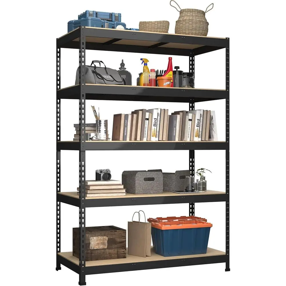 

Металлическая гаражная стеллажная система 48x24x72 дюйма, 5-ярусная, усиленная, с регулируемыми полками, черная