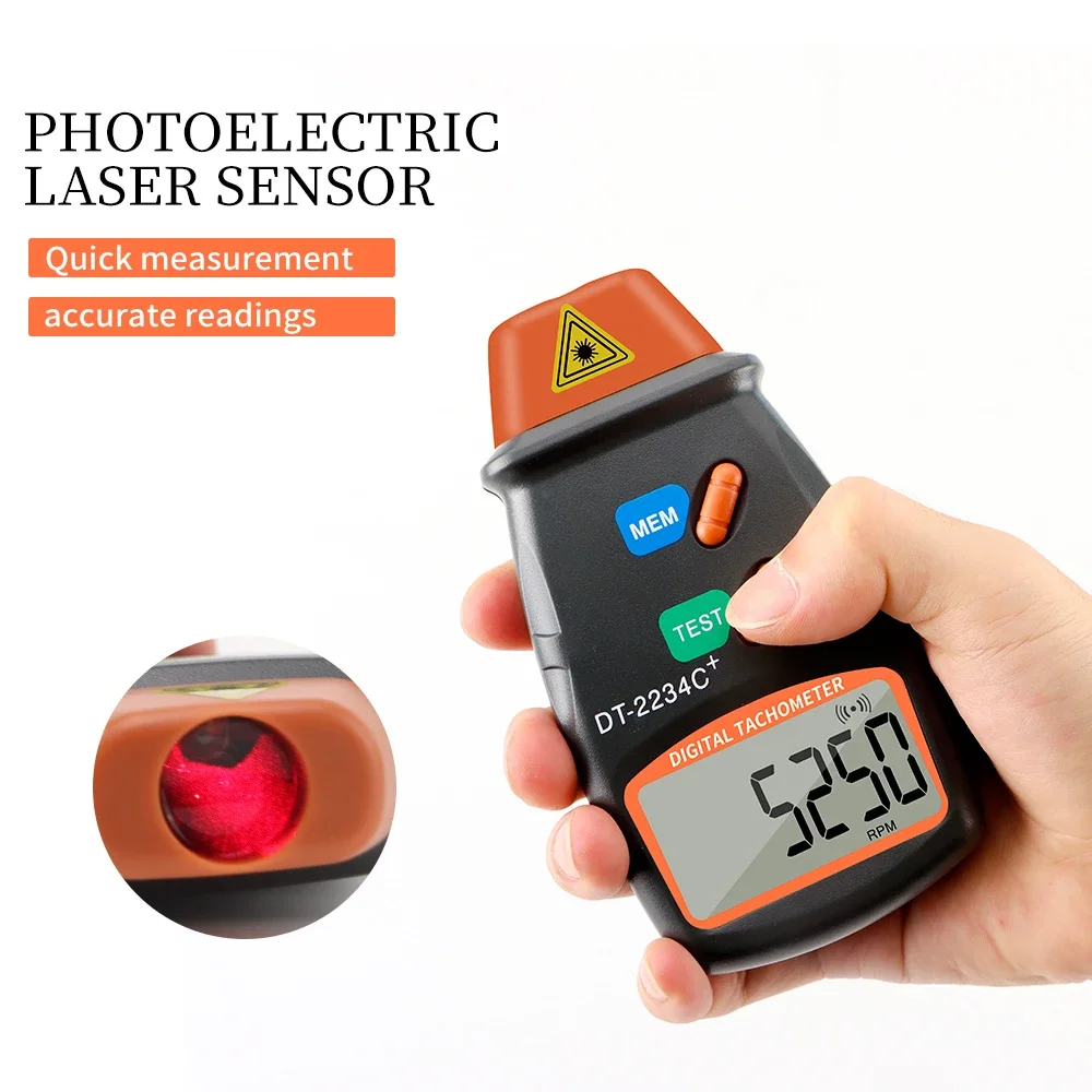 

Digital Laser Photo Tachometer Non Contact RPM Tach Speed Gauge Engine Use for Measure Lathe Motors Range 2.5 to 99,999 RPM