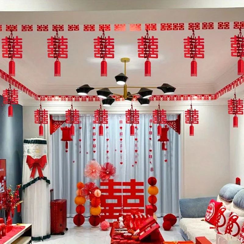 10pcs Chinese-Style Lanterns with Tassels - Romantic Wedding Staircase Decor for Newlyweds Ceremony Reception Staircase Decor