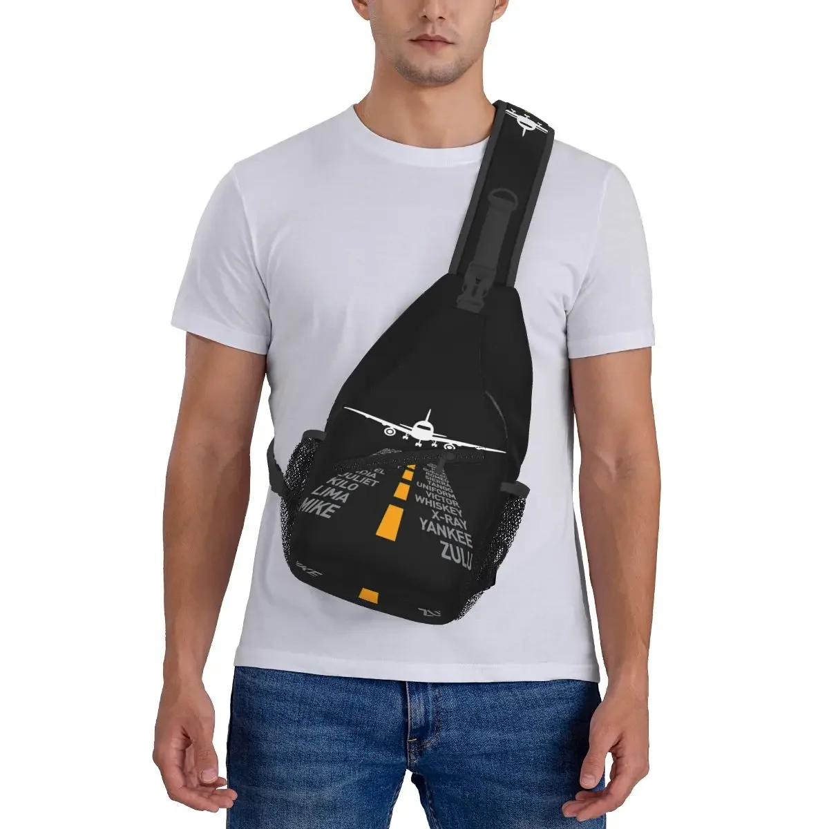 Flugzeug Pilot Flughafen Landebahn phonetische Alphabet Schlinge Rucksack Schulter tasche Brusttasche Tages rucksack Männer Cross body Rucksack Umhängetasche