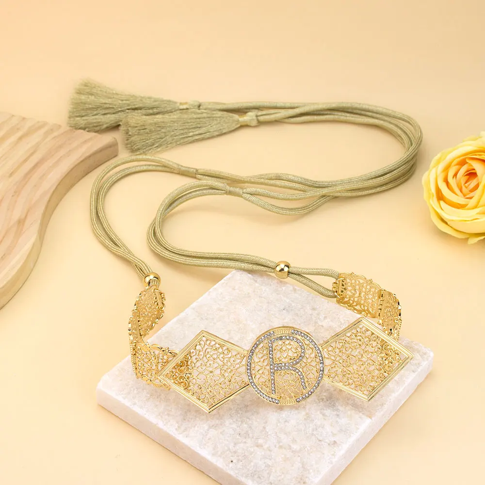 Sunspicems Gold Color Algeria Morocco Caftan Belt R Waist Chain Hand Rope Tassels Girdle Arabic Bridal Jewelry Banquet Jewel