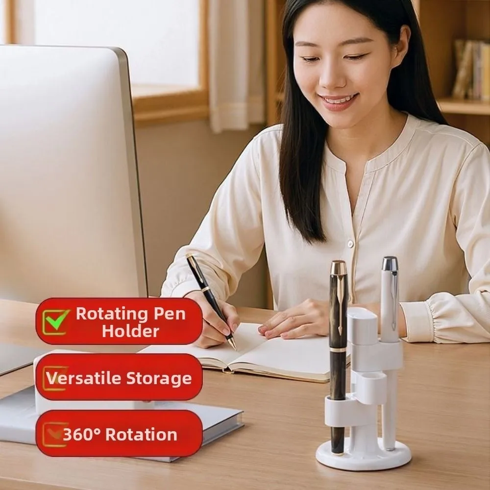 Multi‑Purpose Rotating Pen Rack 4 Holes 360 Degrees Rotating Toothbrush Holder Minimalist White Makeup Brush Storage Rack