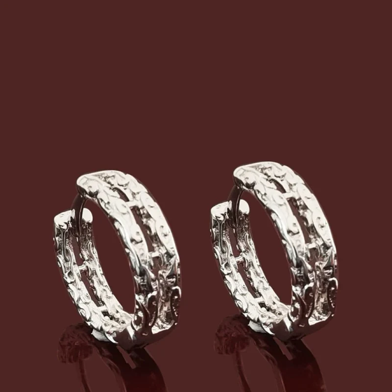 Geometric Lines Double-layer Earrings Men\'s Trendy Personality Irregular Texture 925 Silver Ear Buckle Wave Moire Black Ear Ring