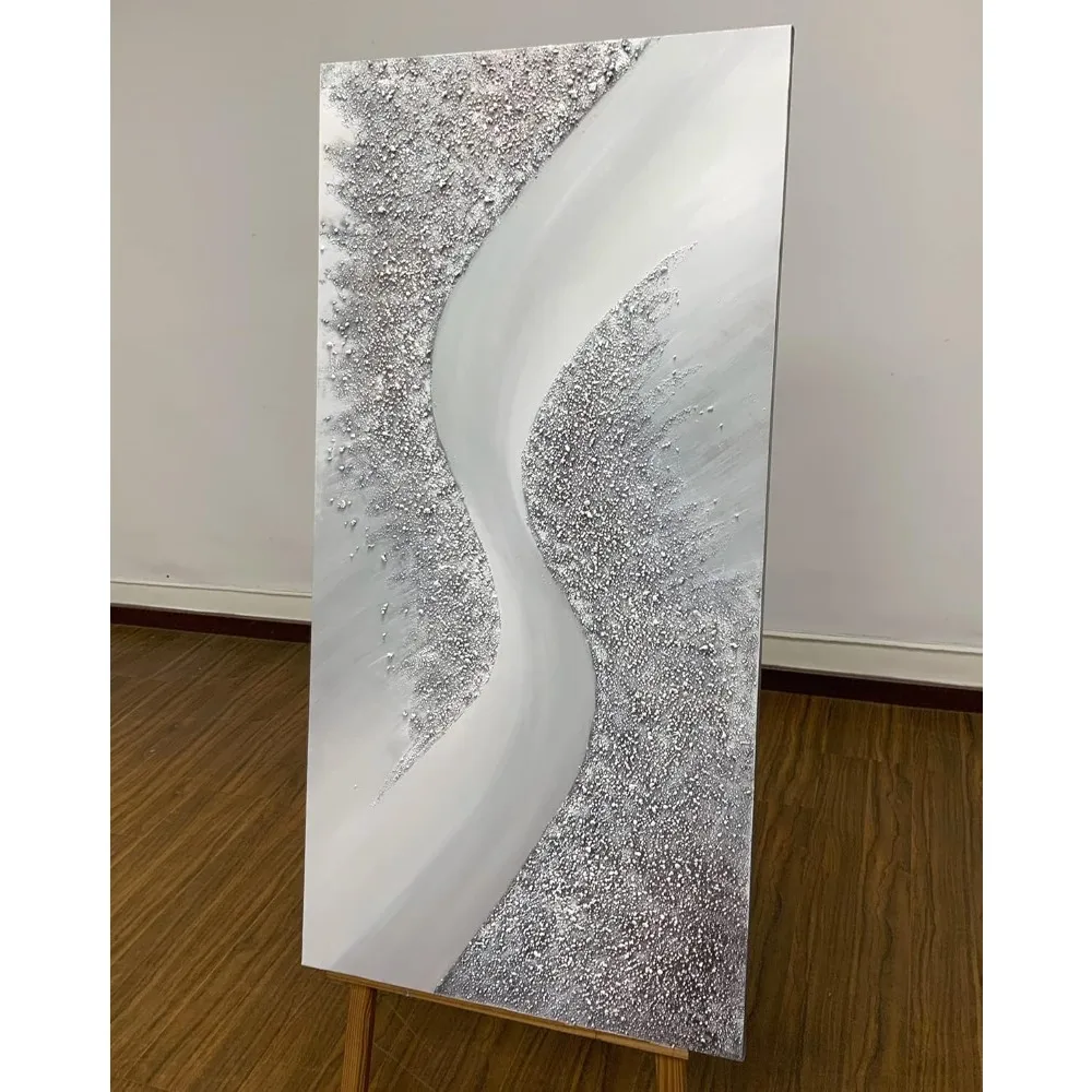 لوحة زيتية تجريدية مقاس 24 × 48 بوصة على الخشب، عمل فني ثلاثي الأبعاد مؤطر لتزيين الجدران