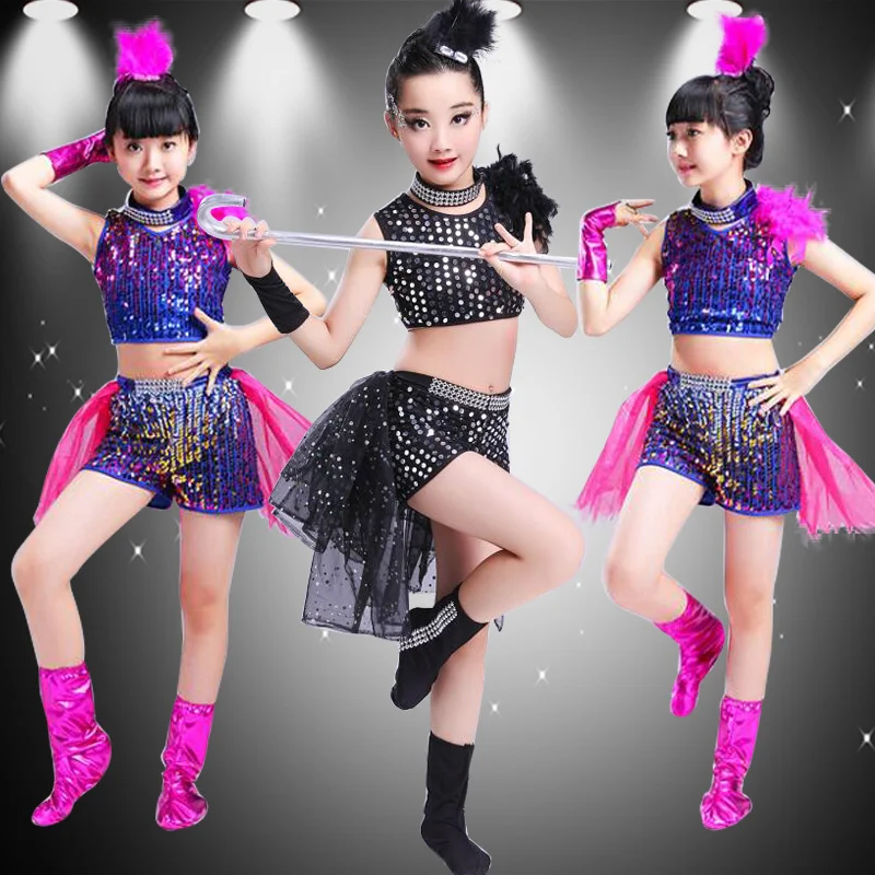 

Children's costume Jazz Dance Sequin Suit Latin Summer Performance Boys and Girls' Walk Show Set Stage