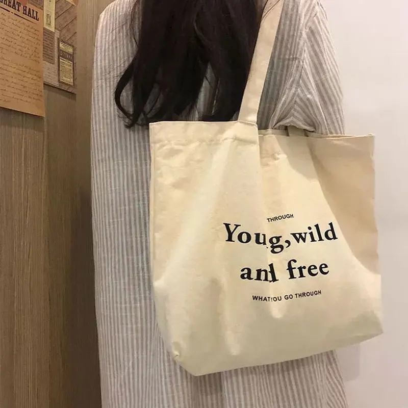 Women\'s Shoulder Bag Casual Female Capacity Tote Bags Large Shopper Canvas Letter Fashion Harajuku Zipper Print Canvas Handbags