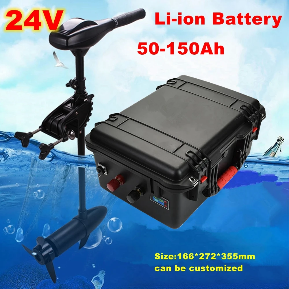 

IP67 waterproof 24V 50Ah 60Ah 80Ah 100Ah 120Ah 150Ah lithium battery BMS boat thruster solar inverter+10A charger