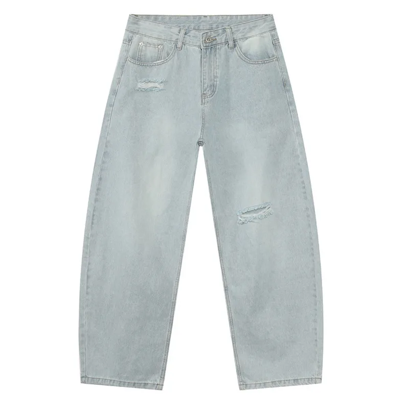 SYUHGFA الرجال الموضة المتعثرة الرجال الدنيم السراويل ثقوب تصميم الكورية نمط الصلبة Colro مطحنة الأبيض الذكور منحني سكين الجينز