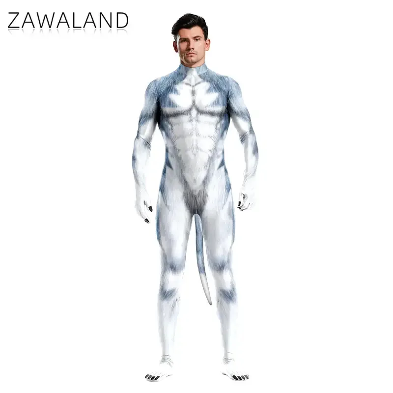 

CyZawaland креативные платья для взрослых мужские комбинезоны косплей костюм с принтом волка полное покрытие костюм зентай боди с хвостом