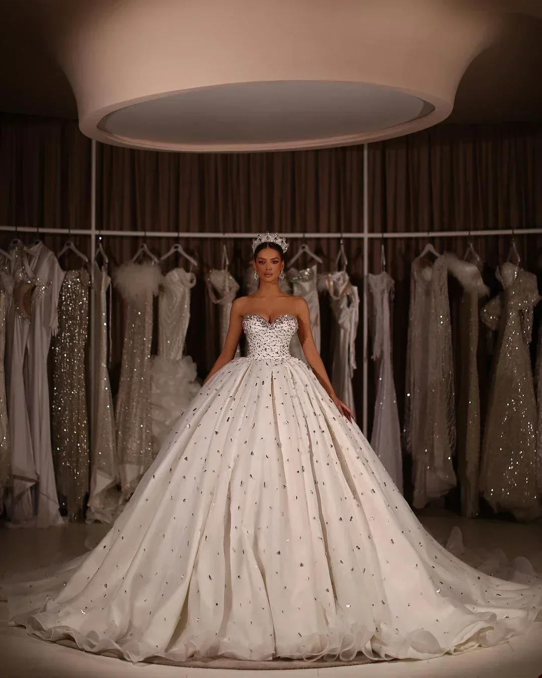 Customized  Sweetheart Ballgown Puffy Wedding Dresses Vestido DeNovia Court Train Heavy Beads Crystals Luxury Bridal Gown