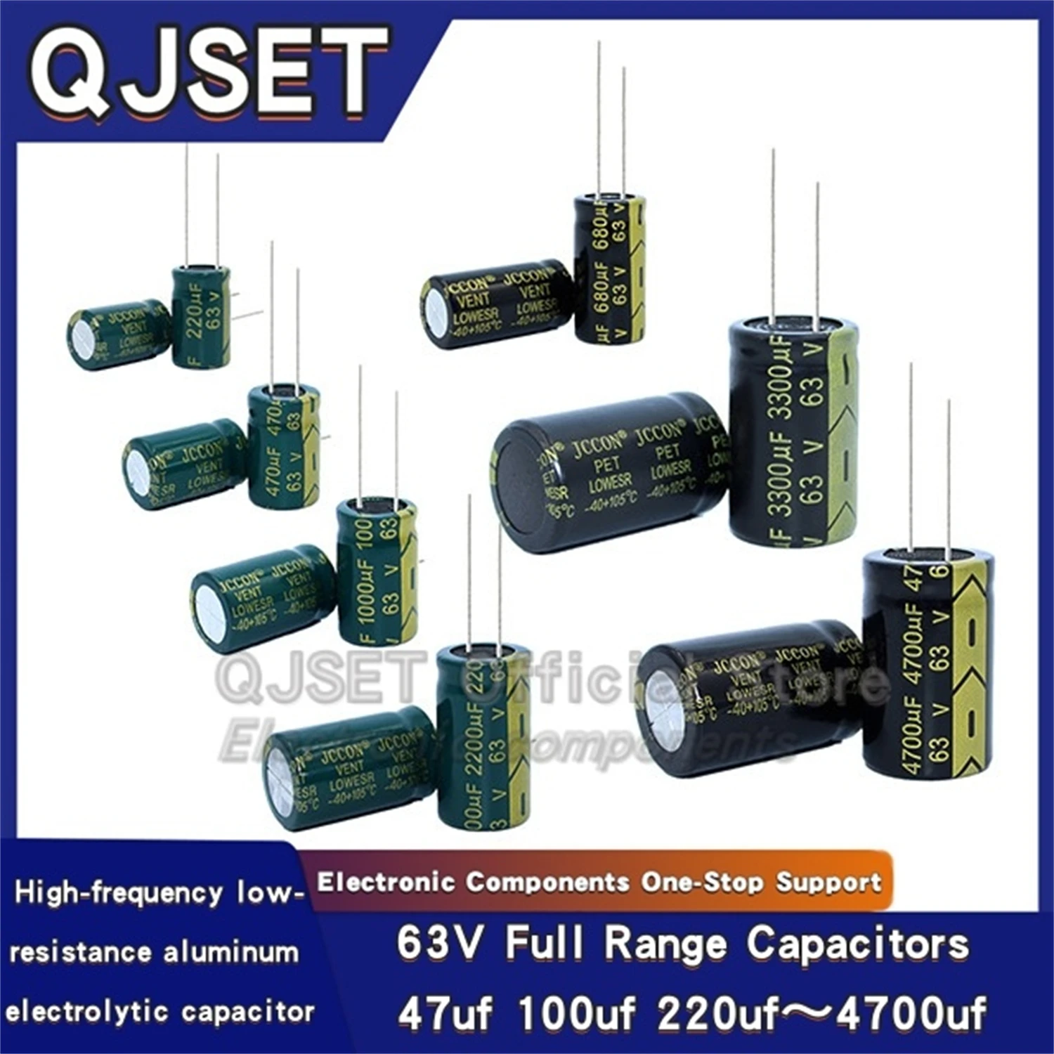 JCCON 커패시터 63V 47 100uF 220uF 470uF 680uF 1000uF 4700uF 2200uF 80V 전원 어댑터 고주파 저저항 커패시터