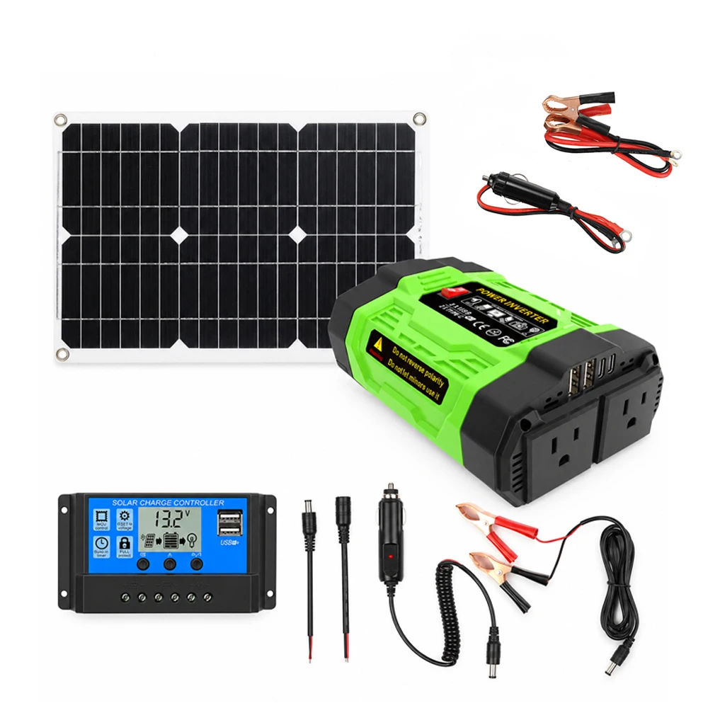 Complete Solar Panel Kit with 20W Solar Panel, 10A PMW Charge Controller and Inverter, DC 12V to AC 110V, for Camper, RVs, Vehicles and Other Off Grid Application