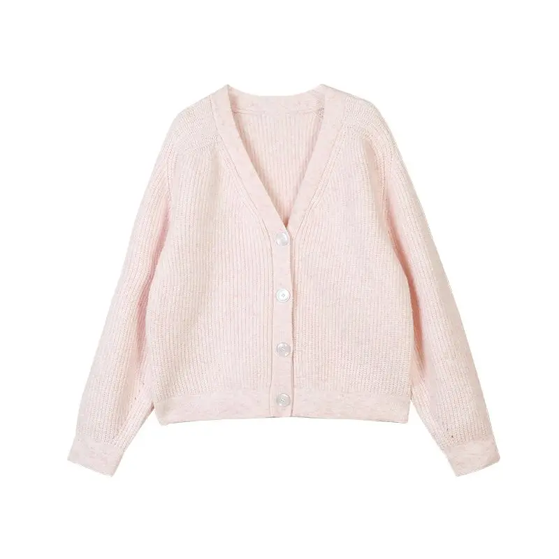 Maglione rosa con scollo a v donna autunno e inverno Casual Cardigan lavorato a maglia a maniche lunghe monopetto Top a maniche lunghe