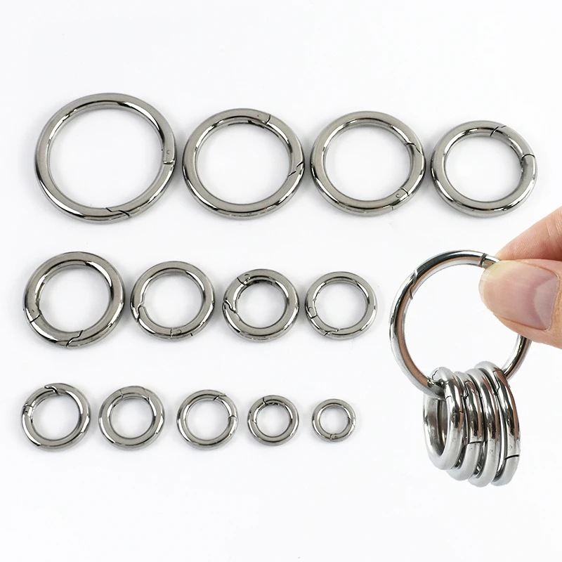 2/5/10/20P 10-35 مللي متر لفائف الربيع Carabiners المفاتيح الفضة يا خاتم الفولاذ المقاوم للصدأ أبازيم قابلة للفتح حلقة تسلق كليب المفاجئة حلقة هوك