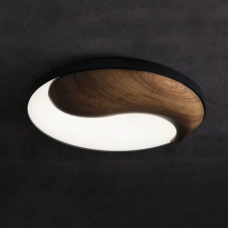 Chinese Yin-Yang Wooden Ceiling Lamps/Wall Lamps Full Spectrum LED Lamps Dimmable Indoor Decor Lighting Living Room Bedroom