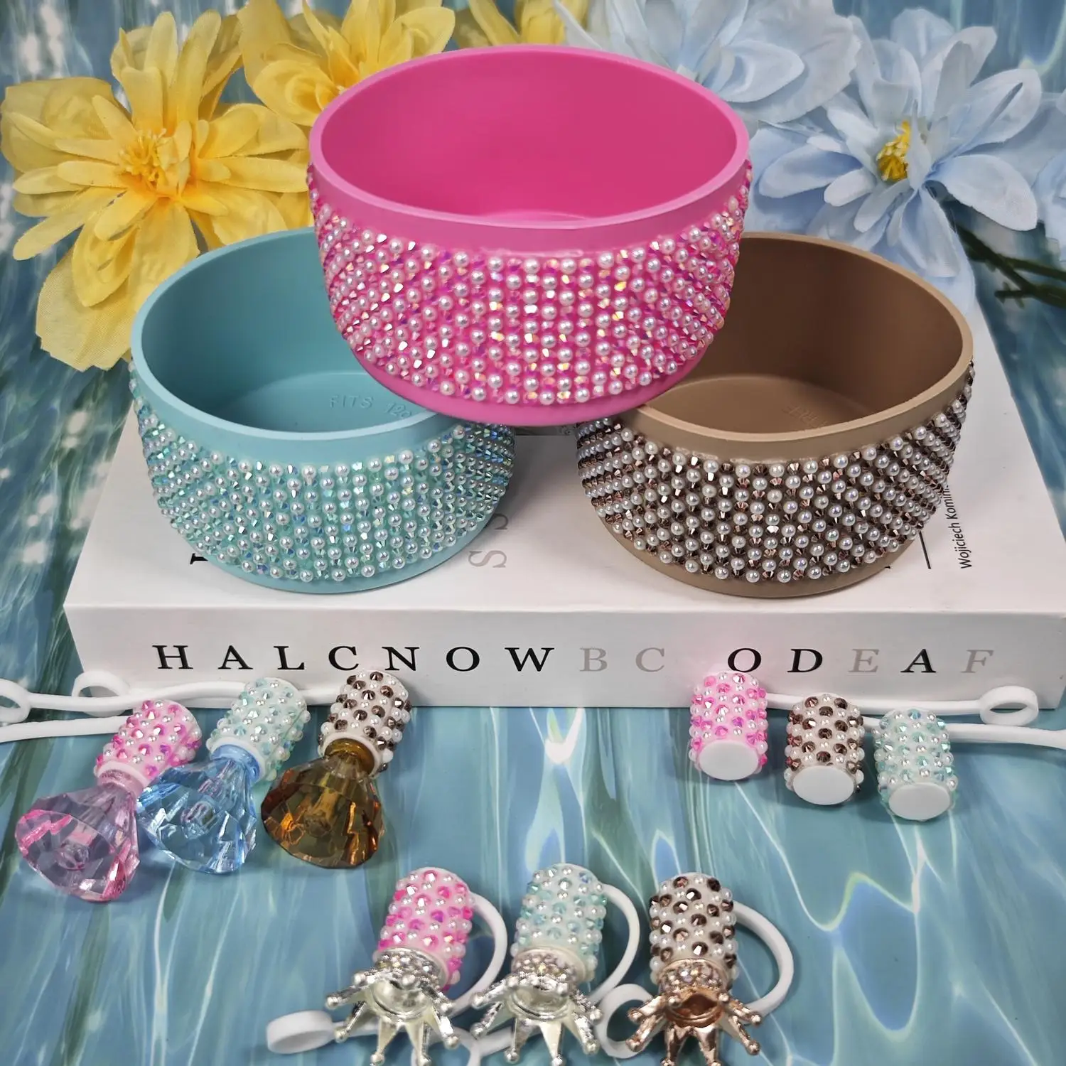 Shiny Rhinestone Pearl for Stanley Cup Protective Sleeve Set Diamond Crown Straw Top New Cross-Border Lovely Design