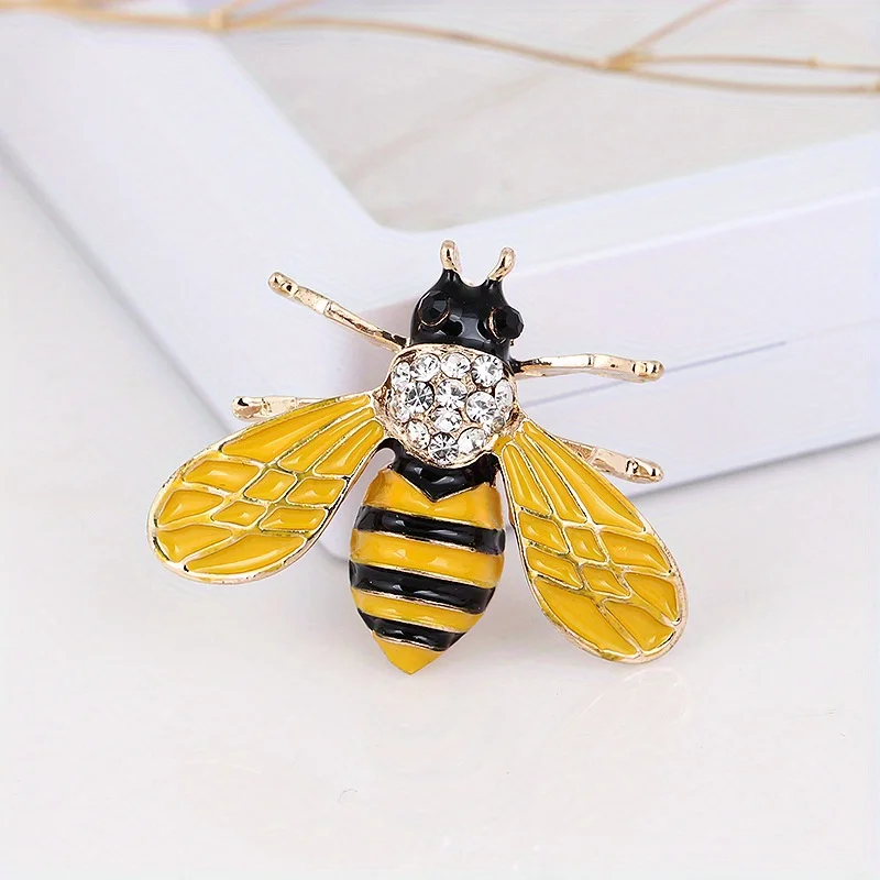 Vintage Exquisite Enamel Bee Rhinestone Brooch - Sparkling Rhinestones & Enamel Details, Unisex Elegant Jewelry, Gift for Daily