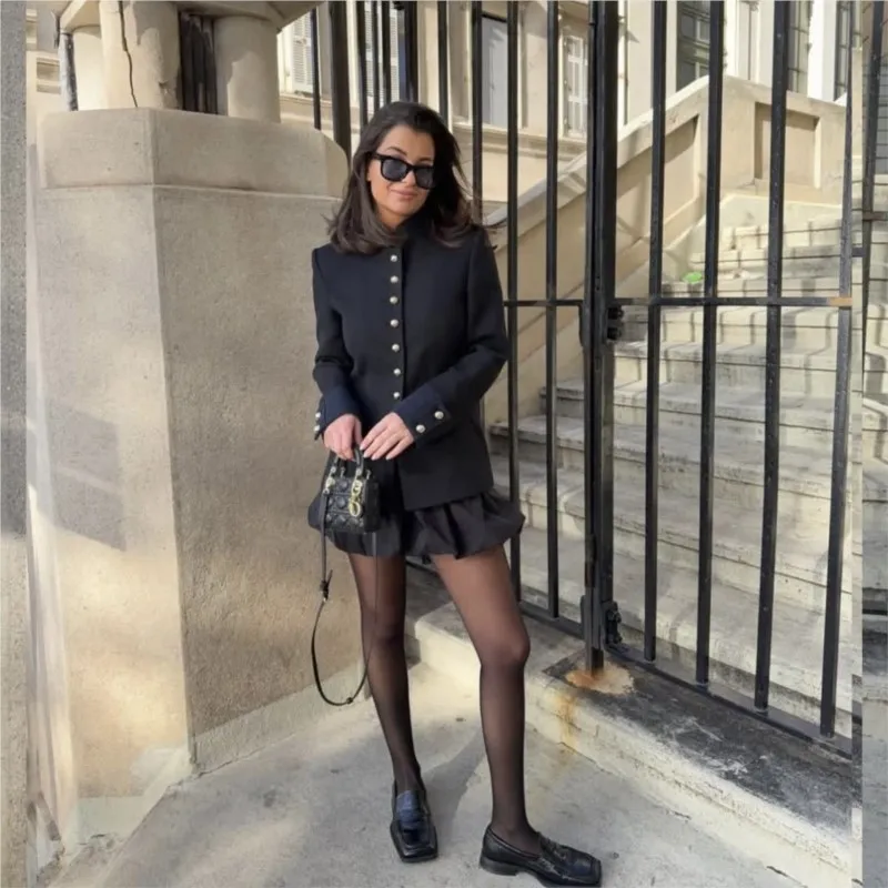 

Women Autumn Retro Stand-up Collar Jacket Coat 2025 Elegant Casual Fashion Long Sleeve Button Office Coat Jacket
