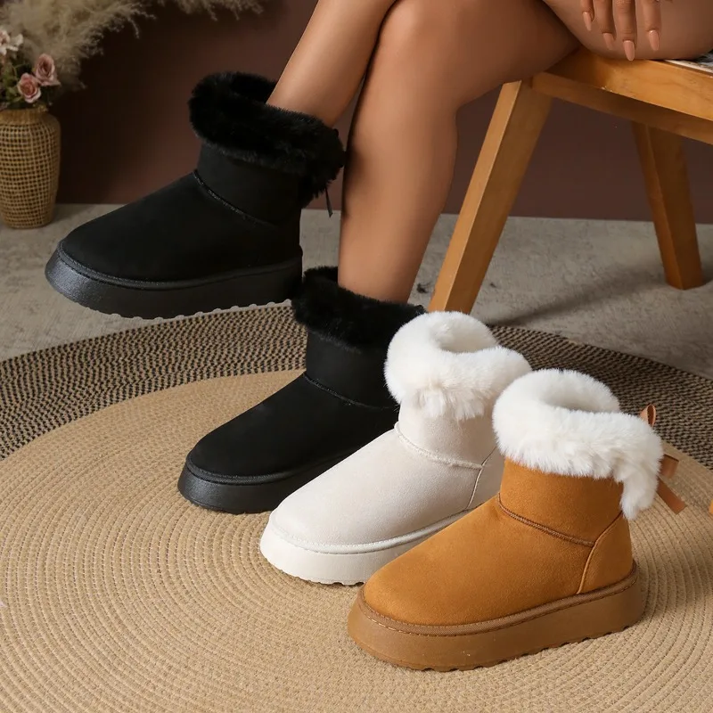Botas de nieve de suela gruesa para mujer con forro polar, zapatos de invierno extra gruesos y cálidos, nuevo estilo de zapatos de lana, zapatos de algodón pan