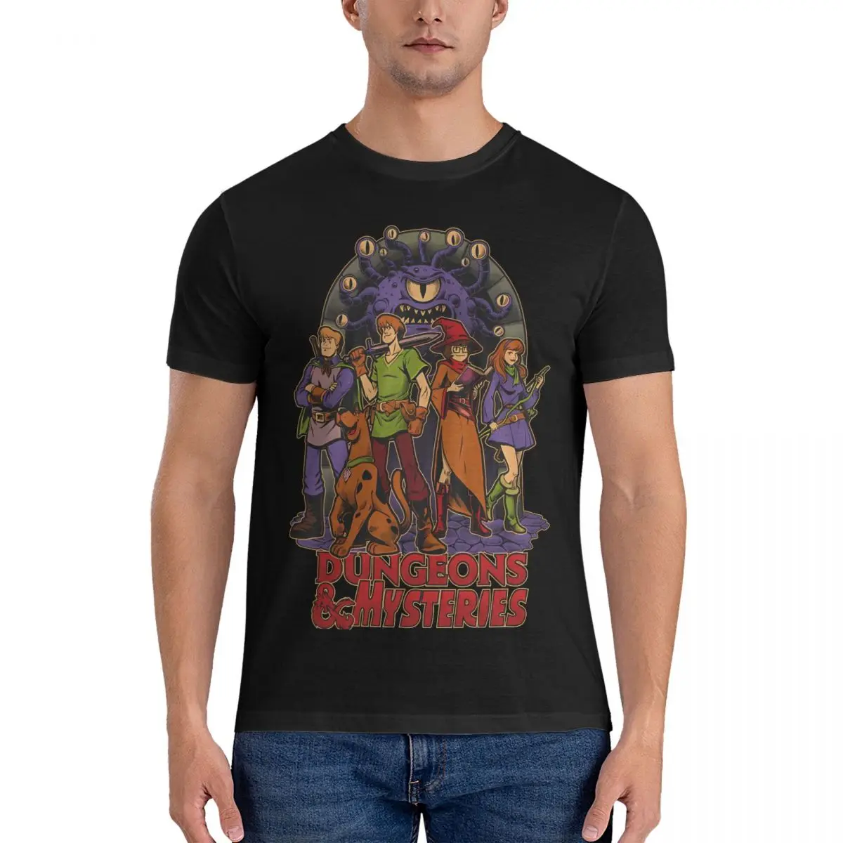 Dungeons And Mysteries RPG Vintage Dog Cartoon T Shirts for Men Pure Cotton Casual T-Shirts O Neck Dungeons and mysteries