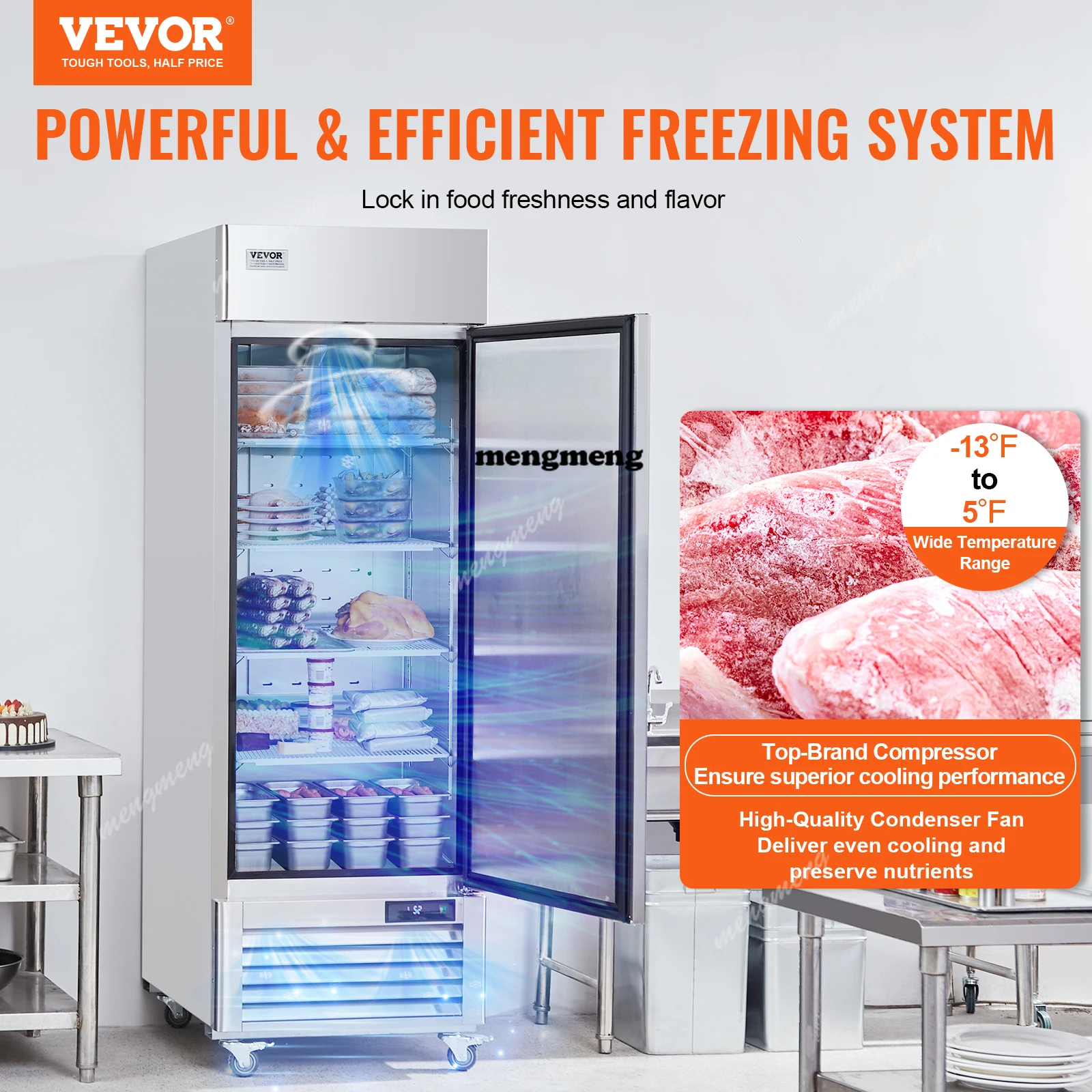Commercial Freezer Freezer Single Door Auto-Defrost Stainless Steel Reach-in Freezer -13 to 5℉ Temp Control