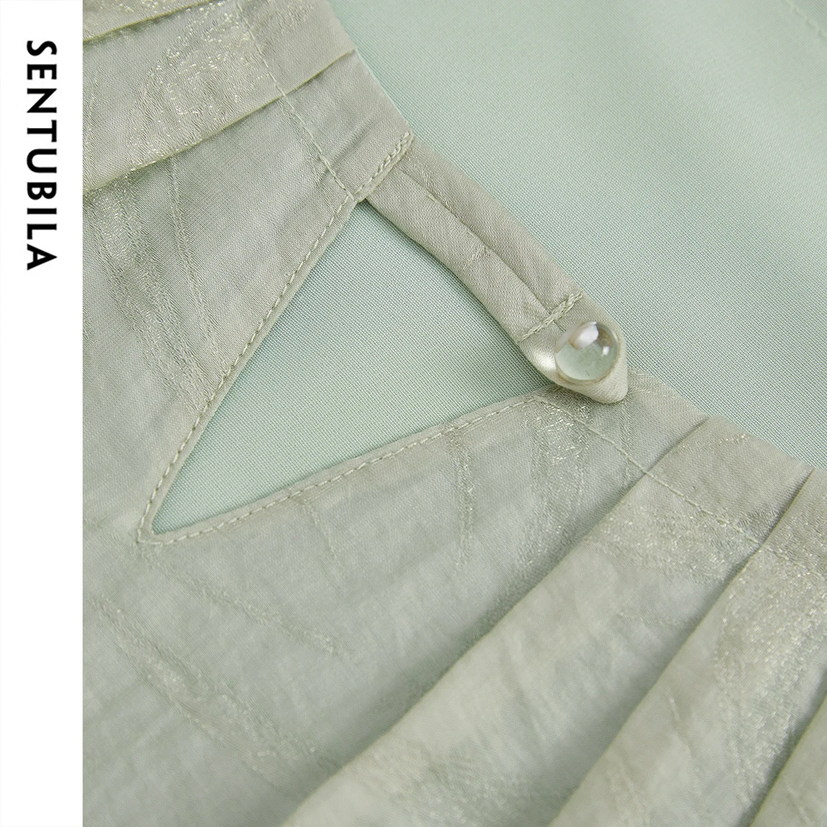 SENTUBILA Women Chinese Style Blouses Lyocell 2025 Elegant Hollow-Out Folds Commute Round Neck Long Sleeve Shirts 151V57941