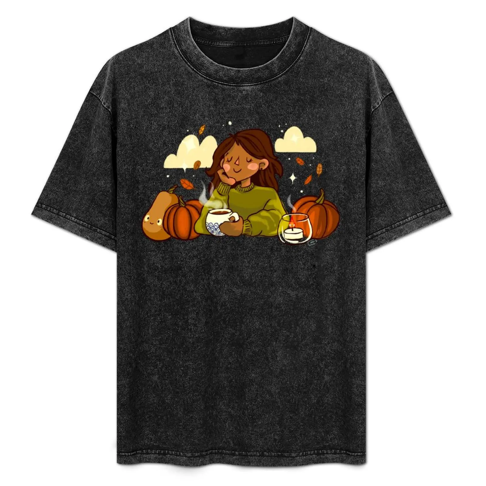 Autumn vibes, cozy sweater and a warm coffe T-Shirt vintage tops blanks black t-shirts for men