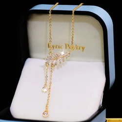 Korean Luxury Tassel Leaf Temperament Necklace Micr Inlaid Exquisite Zircon Plated 14k Real Gold Exquisite Necklace Vintage Gfit