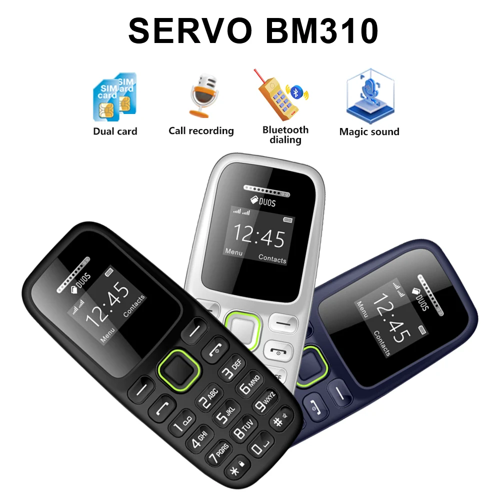 SERVO BM310  New Dual SIM Mini Mobile Phone 2G GSM Unlocked Telefone MP3 Bluetooth Dial Auto Call Recording Small Size Cellphone