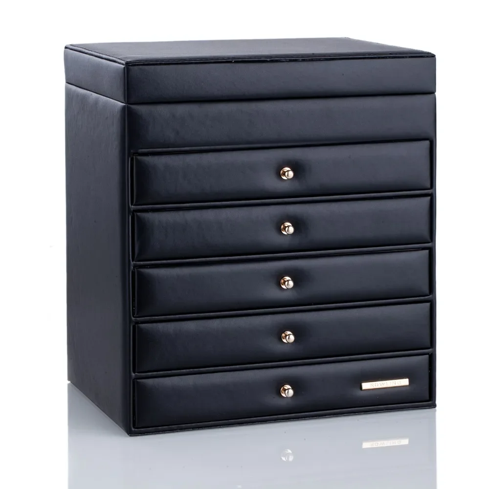

White Large Jewelry Box Ring Organiser Jewellery Display Case Black Cabinet Bracelets Necklaces Packaging Case PU Leather Casket