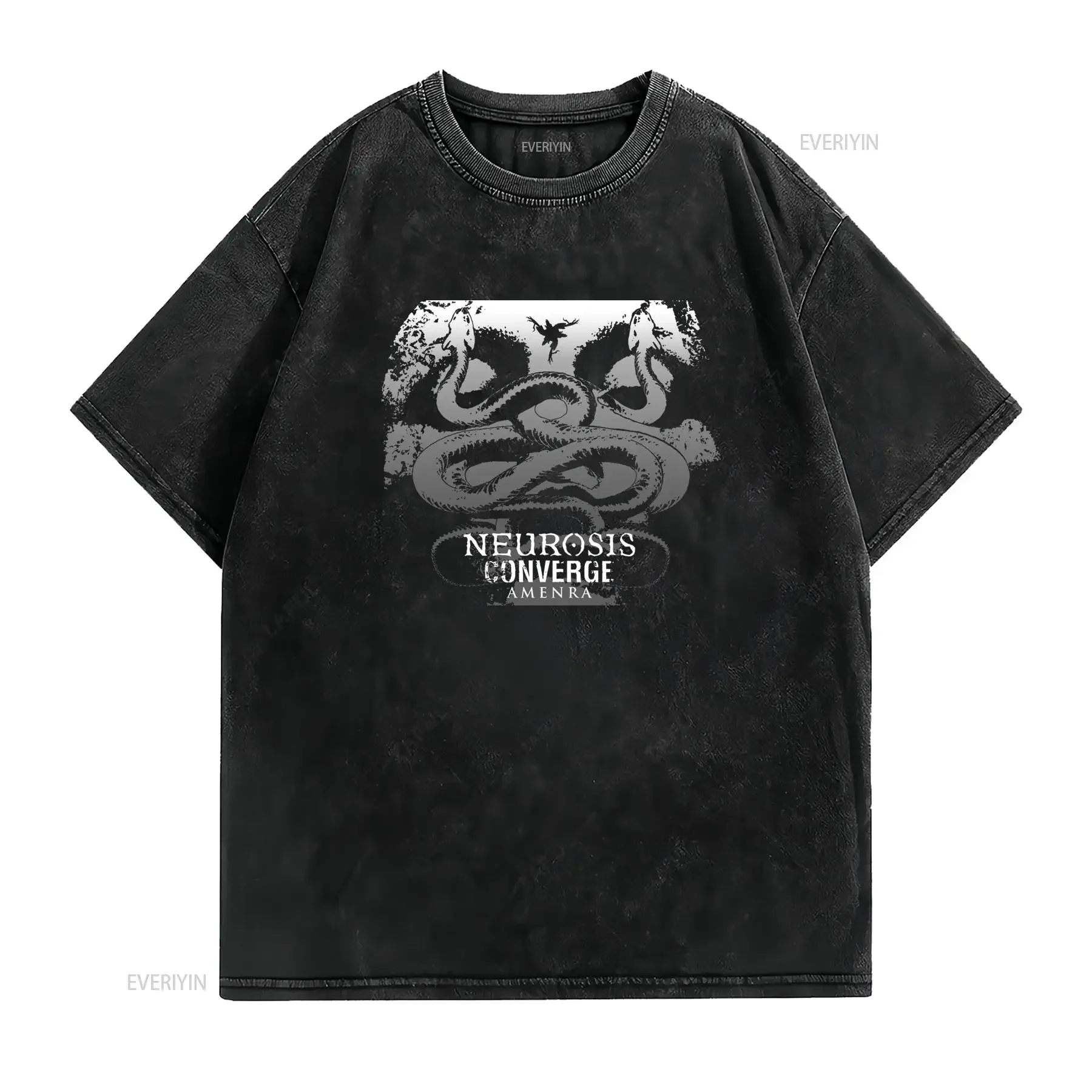 Gothic Heavy Metal Skull Snake Print Neurosis Converge Amenra Casual Streetwear T Shirt vintage Washed Stylish homme