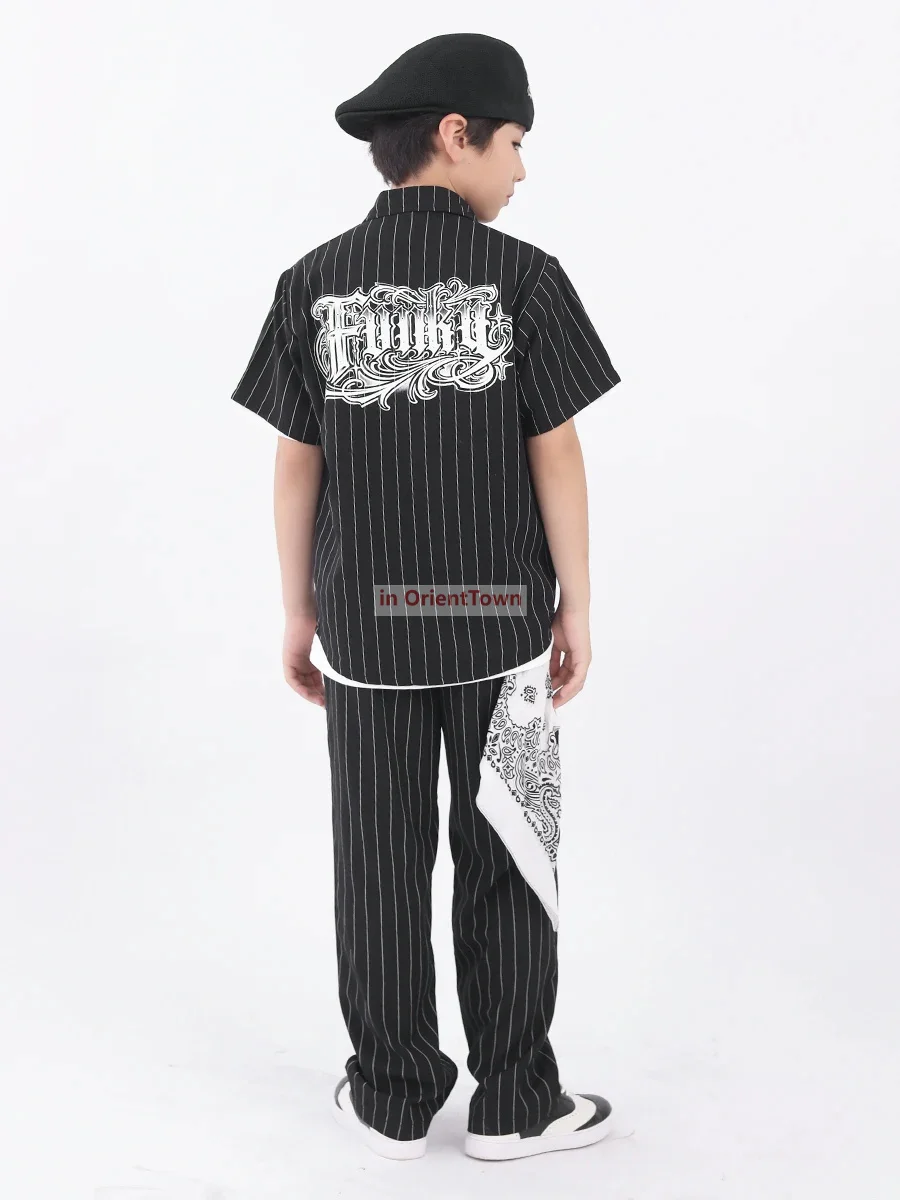 Popping-ropa de baile callejero para niños, conjunto de camisa y pantalones de manga corta para chico y adulto, traje de Hip Hop con bloqueo