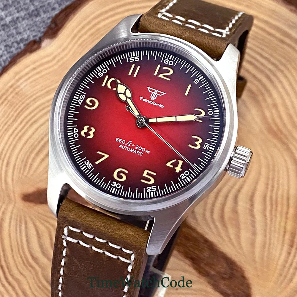 Tandorio Pilot Automatic Watch for Men Sapphire Crystal Sandwich Dial 39mm 20BAR Water Resistant NH35A PT5000 Movement Luminous