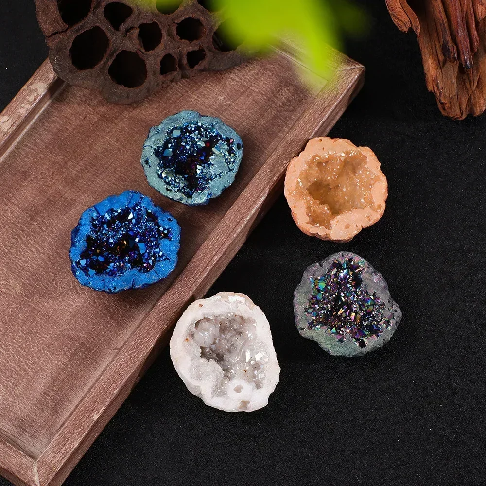 Nature Agate Geode Mineral Stone Irregular Colourful Electroplating Druzy Crystal Cluster Rocks Mineral Specimen Home Decoration