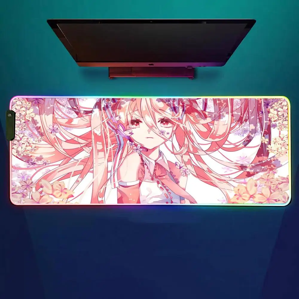 ピンク-バーチャルアイドル-初音ミク-マウスパッド-rgb-ゲーミングマウスパッド-デスクマット-hd-ゲーマー-大型-led-ライト-xxl-マウスパッド