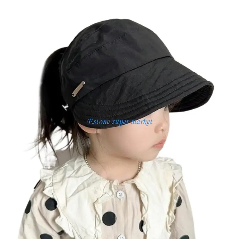 090B Baby Girls Sun Hat Empty Top Sunhat Comfortable Tieable Ponytail Baseball Caps