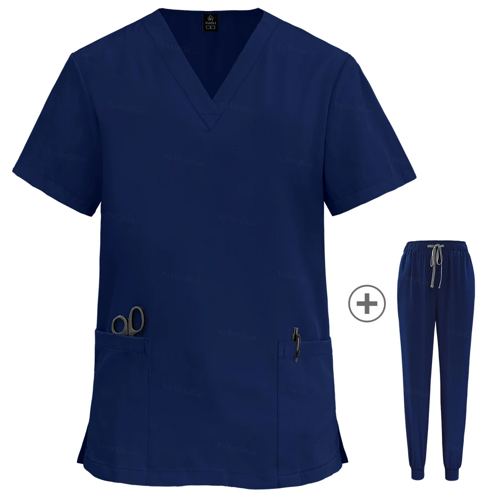 Effen kleur Verplegingswerk Scrub Dames Uniform met korte mouwen en V-hals Kliniek Verpleegstersuniform Beschermende kleding Zorgwerknemer Lab Tops