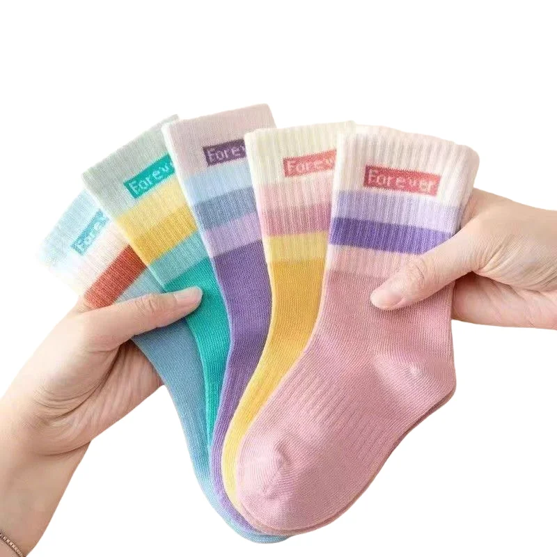 5 Paar Mädchensocken in Regenbogenfarben, 1–12 Jahre, Kinder-Wadensocken, weiche Baumwollsocken – Detail 9